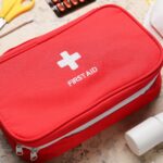 First aid kit concept, medicine equipment set in a suitcase box